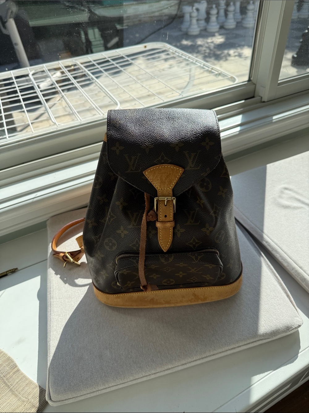 Louis Vuitton Monogram Canvas Backpack with Tan Leather Trim